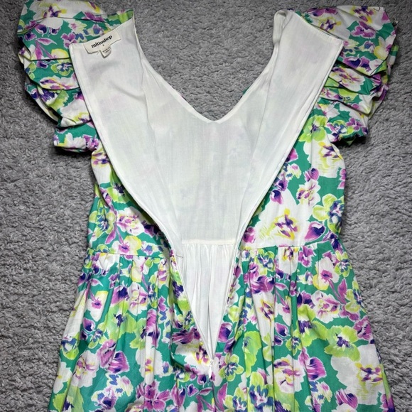 Mittoshop Dress Womens Small Mini Floral Cap Sleeve Ruffles Lined Vneck Flowy - Picture 5 of 6
